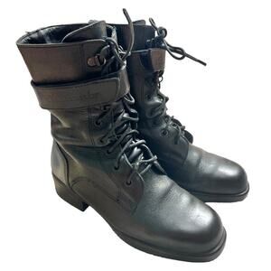 Cruiserworks Women's 8 Wide Lady Lace Black Leather Lace Up Motorcycle Boots